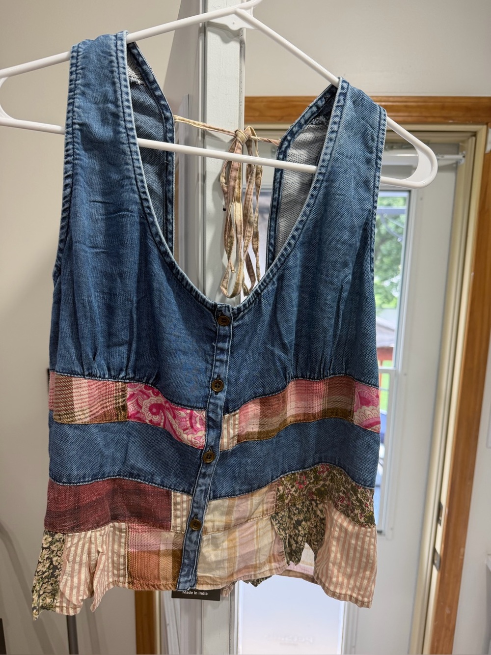 Young threads Denim Patchwork Button-Front Women’s Tank Top